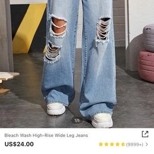 Super baggy blue jeans high waisted light wash with rips SHEIN size SMALL